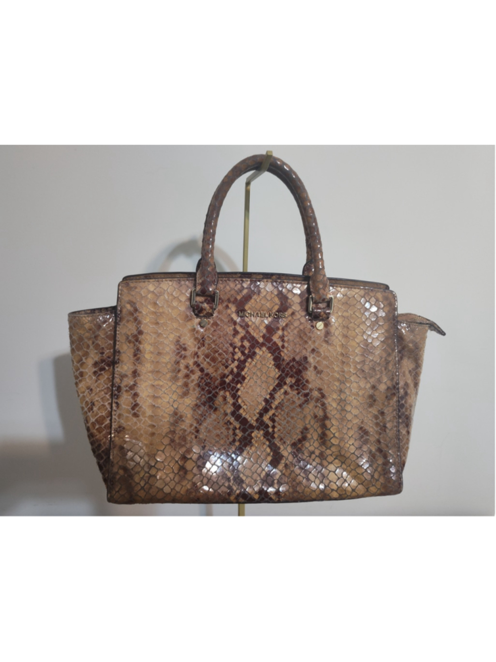 Women's Michael Kors Snakeskin Print Satchel Bag, One Size, Brown/Tan